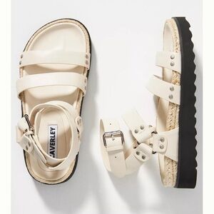 Caverley by Anthropologie Cream Triple-Strap Platform Sandals